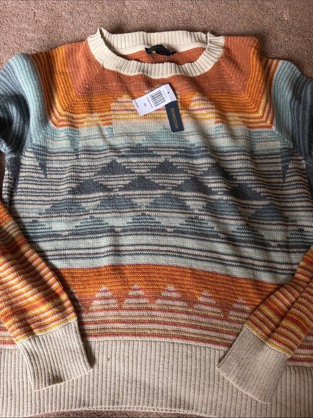 Pendleton womens aztec Crewneck Sweater in Orange, Blue, Cream small new!